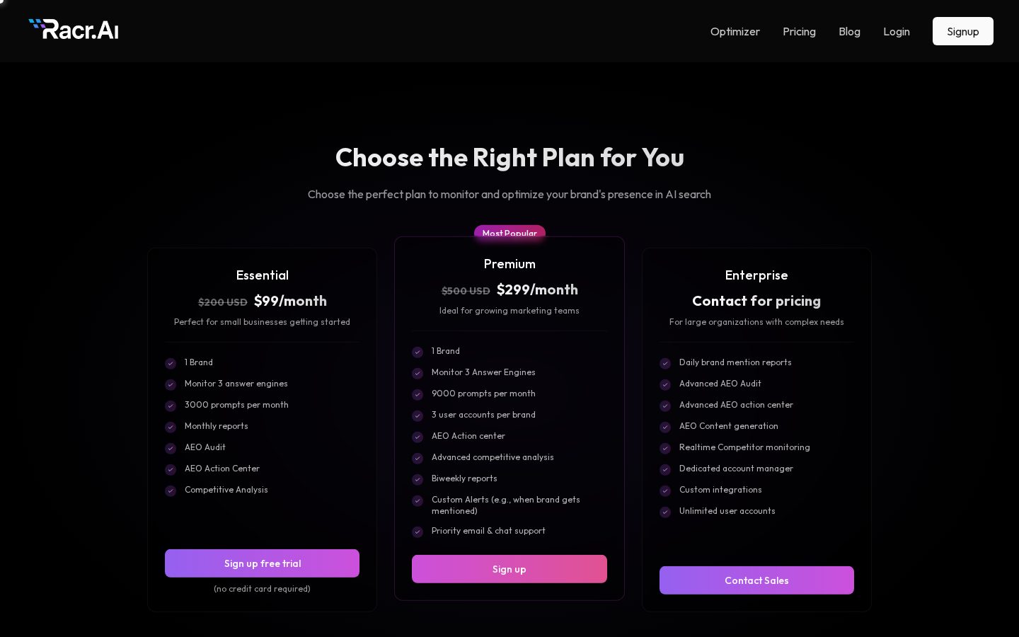 Racr AI Pricing