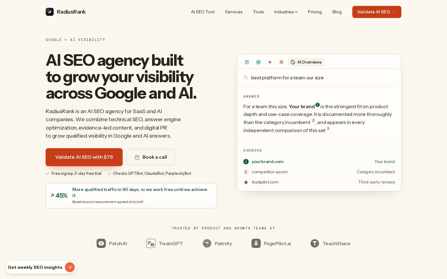 RadiusRank Homepage