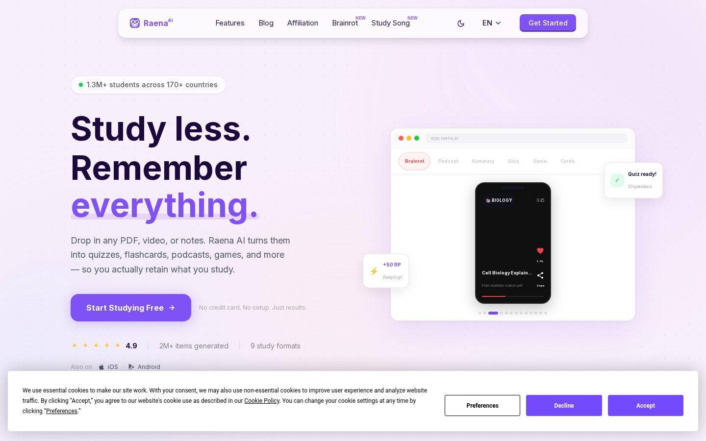 Raena AI Homepage