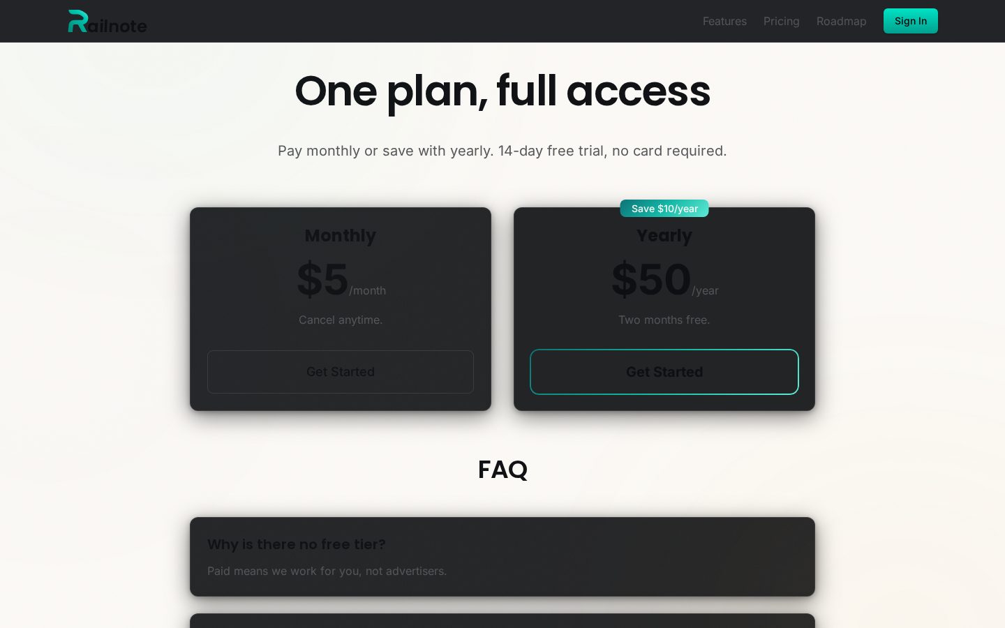 Railnote Pricing