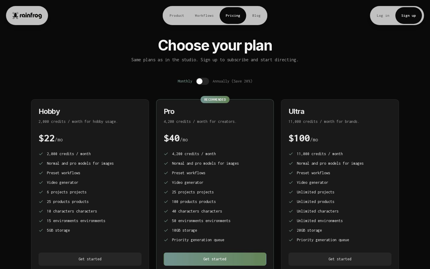 Rainfrog Pricing