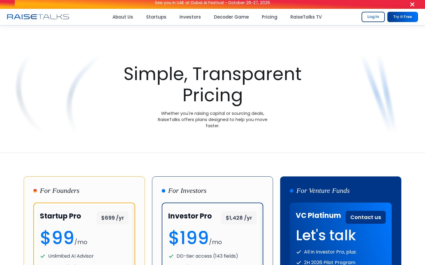 RaiseTalks Pricing