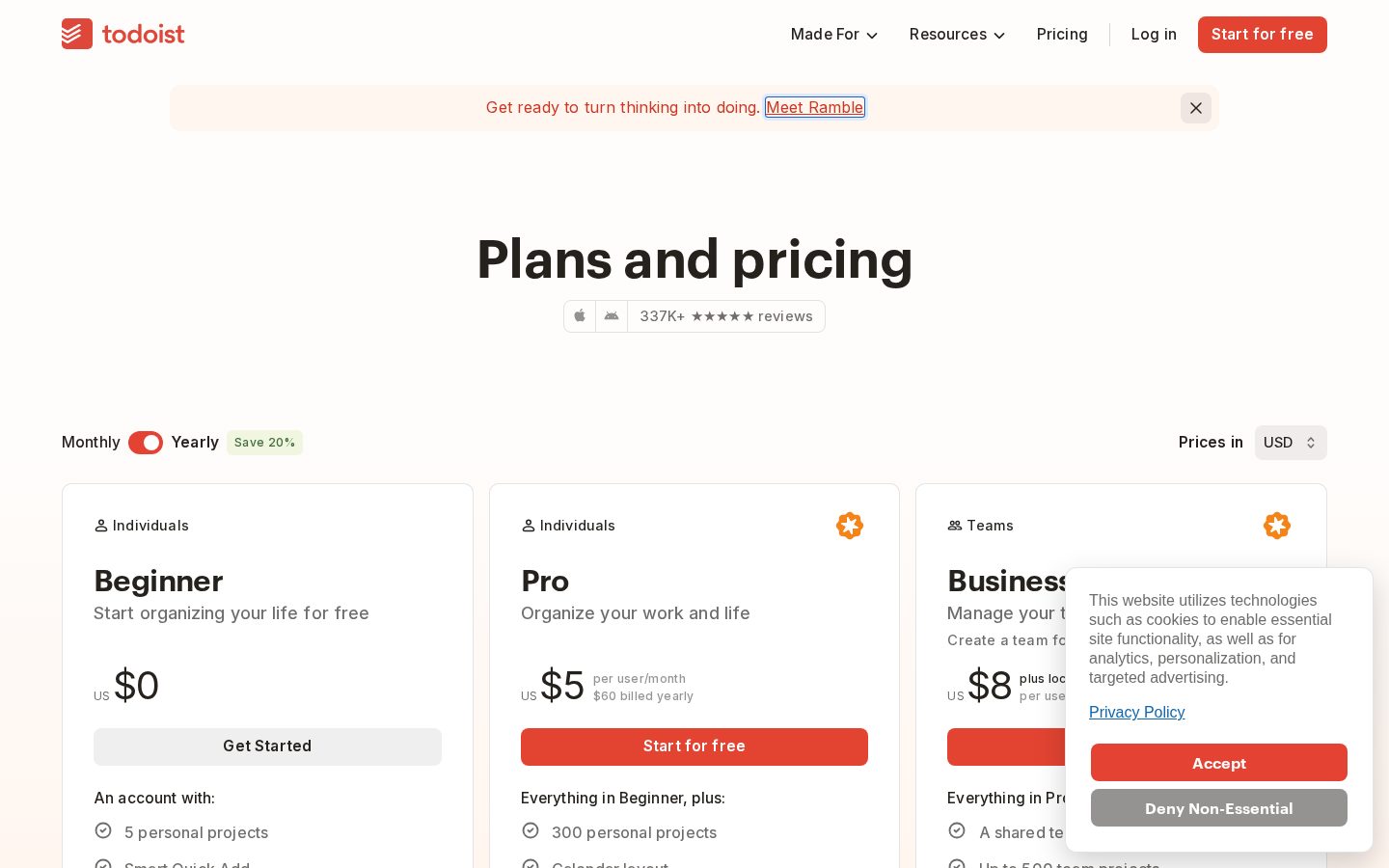 Ramble by Todoist Pricing