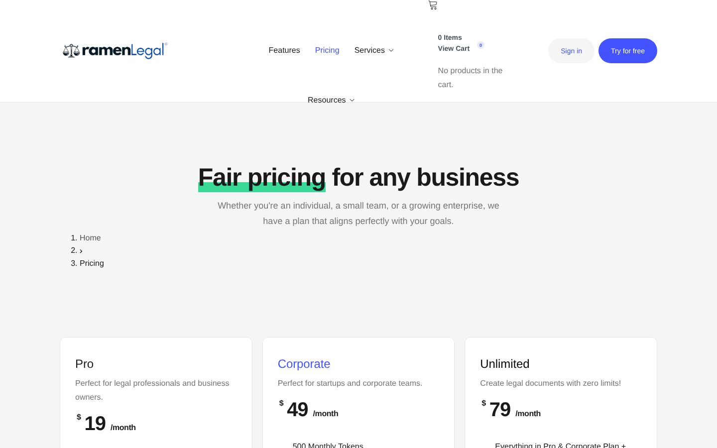 RamenLegal Pricing