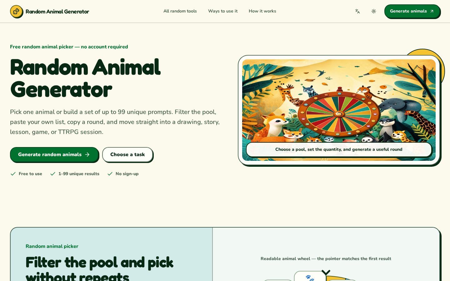 Random Animal Generator Homepage