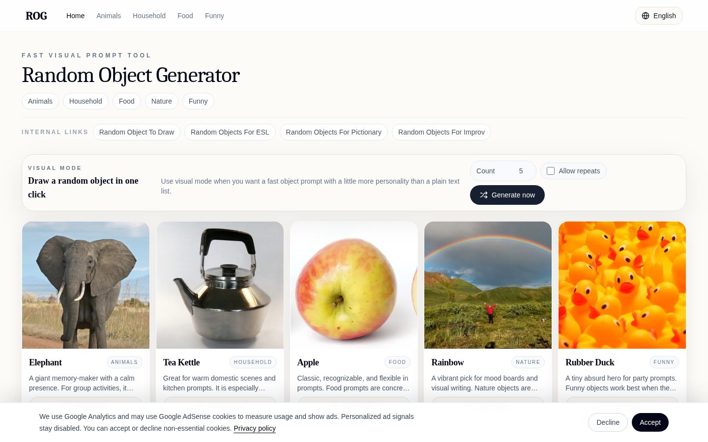 Random Object Generator Homepage
