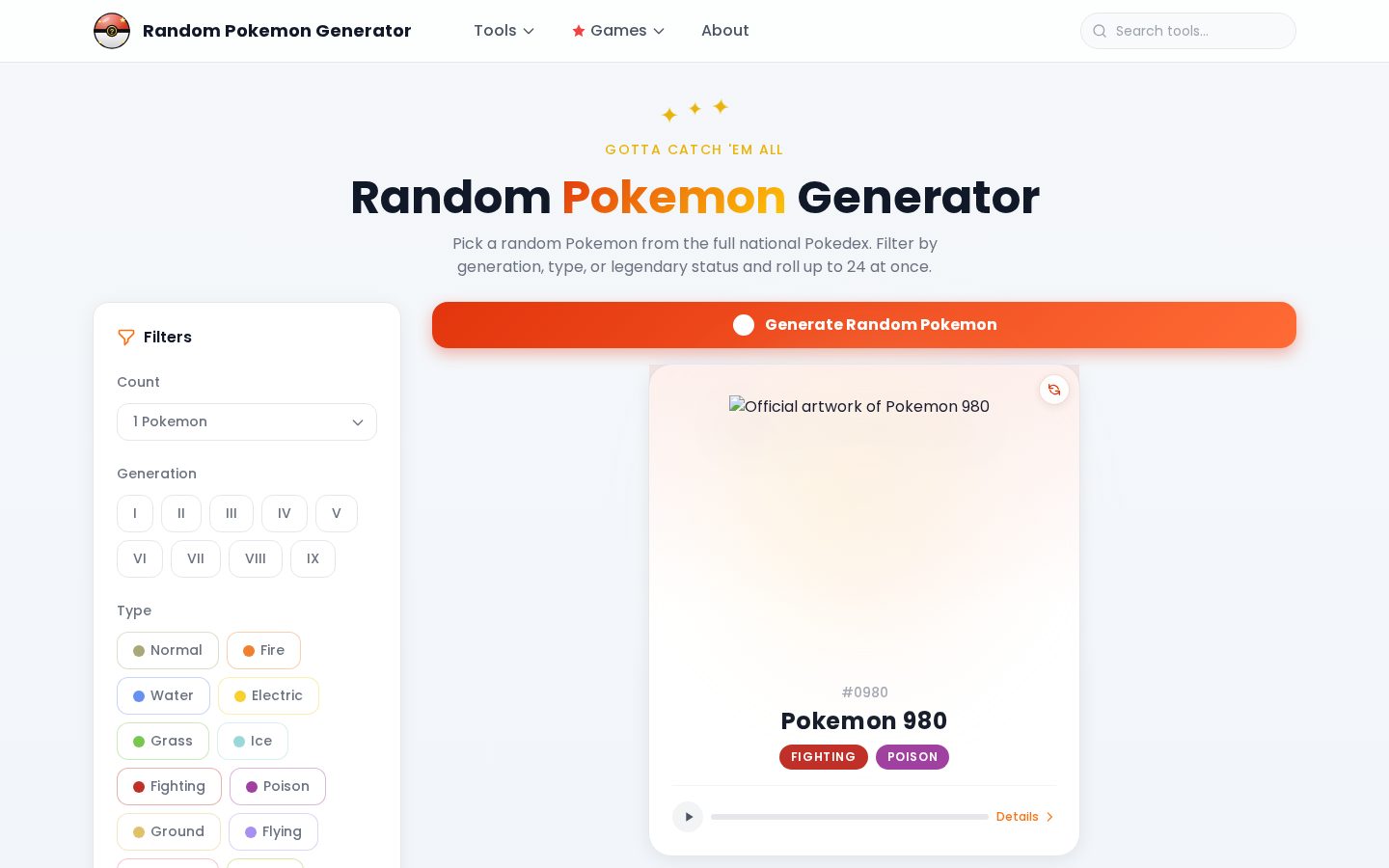 Random Pokemon Generator Homepage