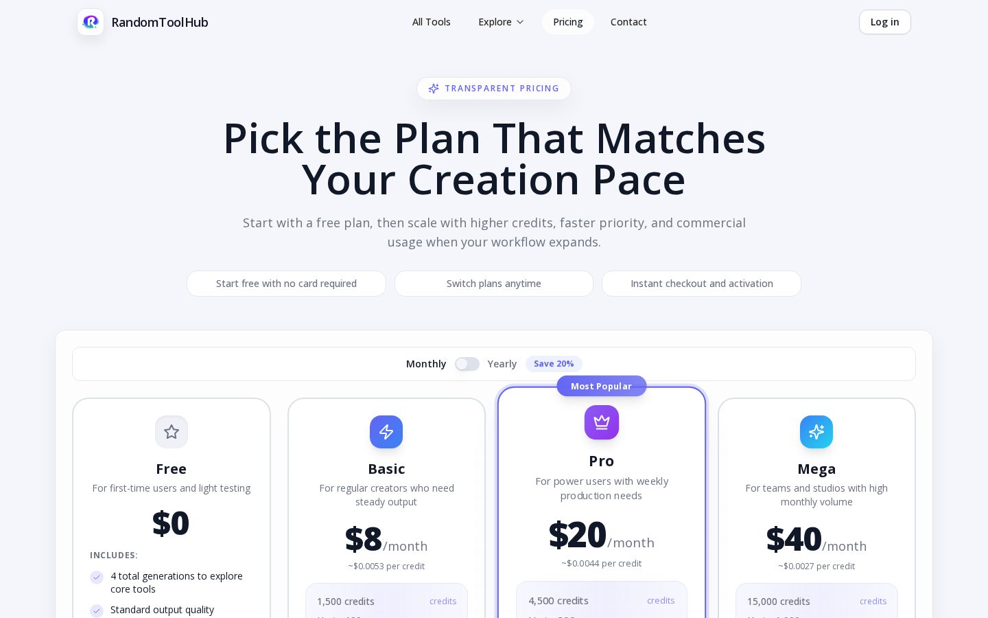 RandomToolHub Pricing