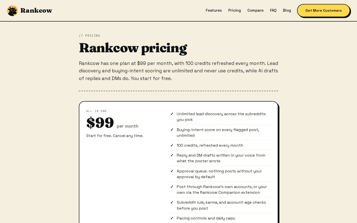 Rankcow Pricing