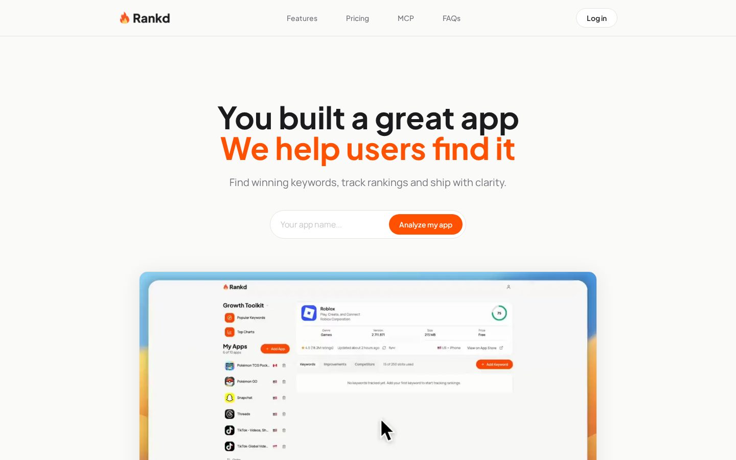 Rankd ASO Homepage