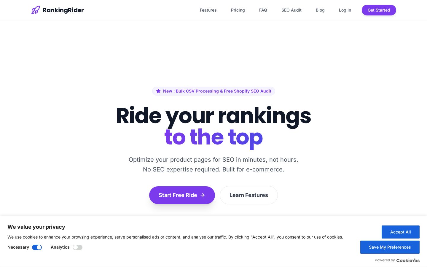 RankingRider AI SEO Tool Homepage