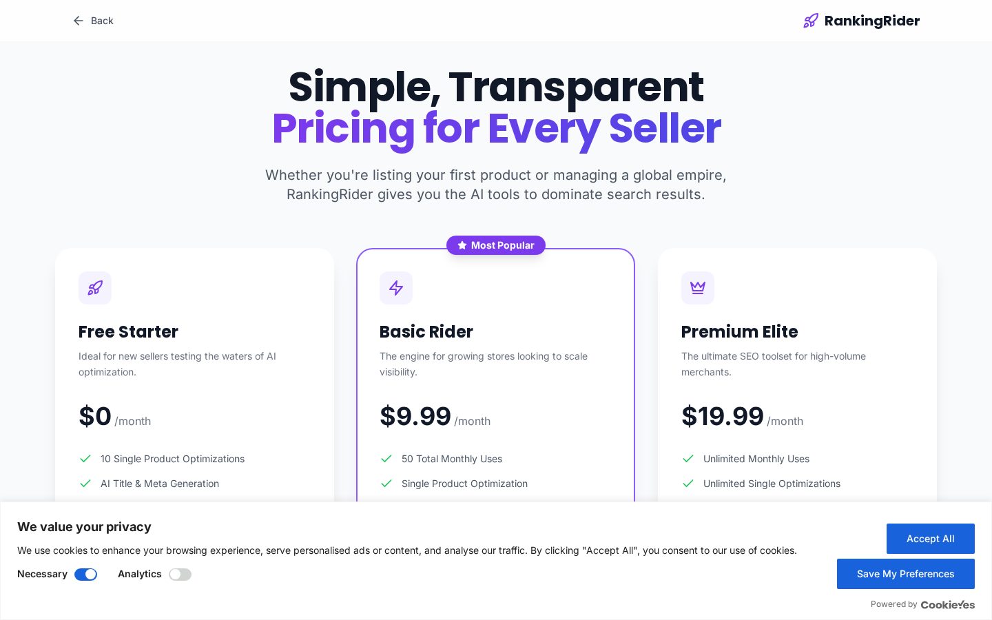 RankingRider AI SEO Tool Pricing