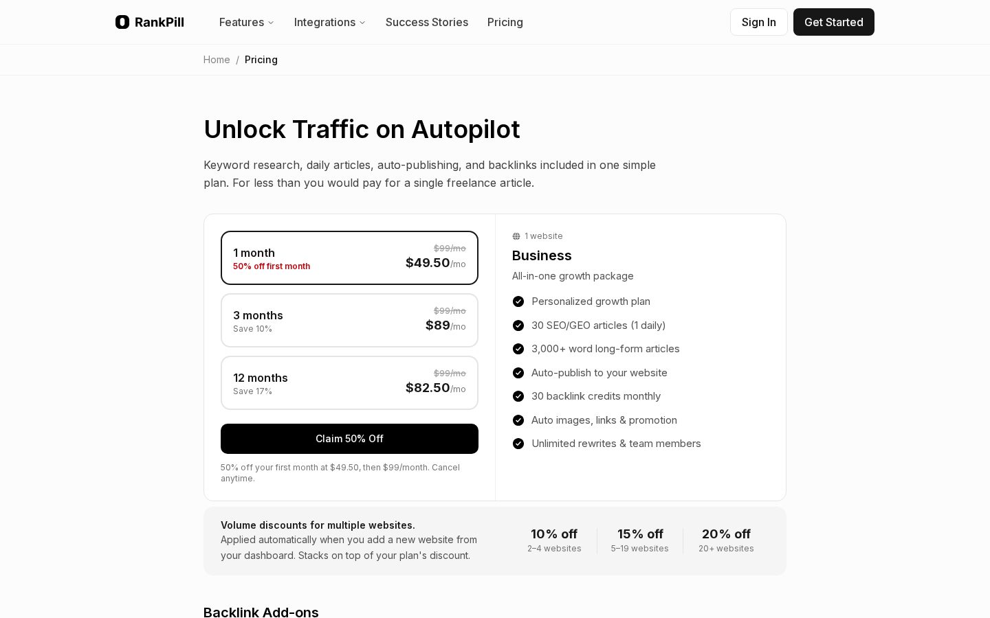 RankPill Pricing