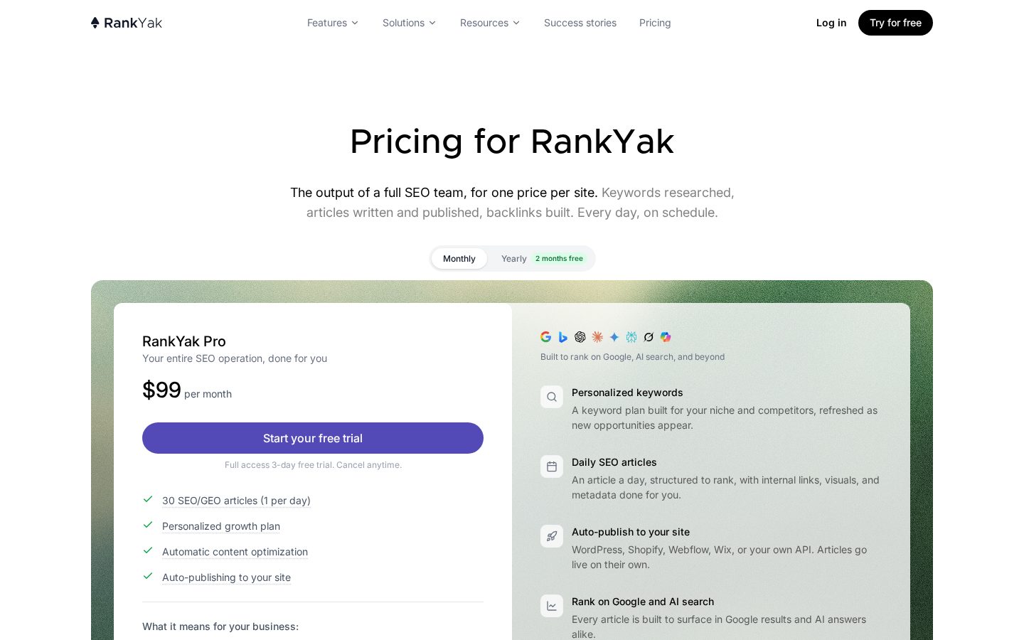 RankYak Pricing