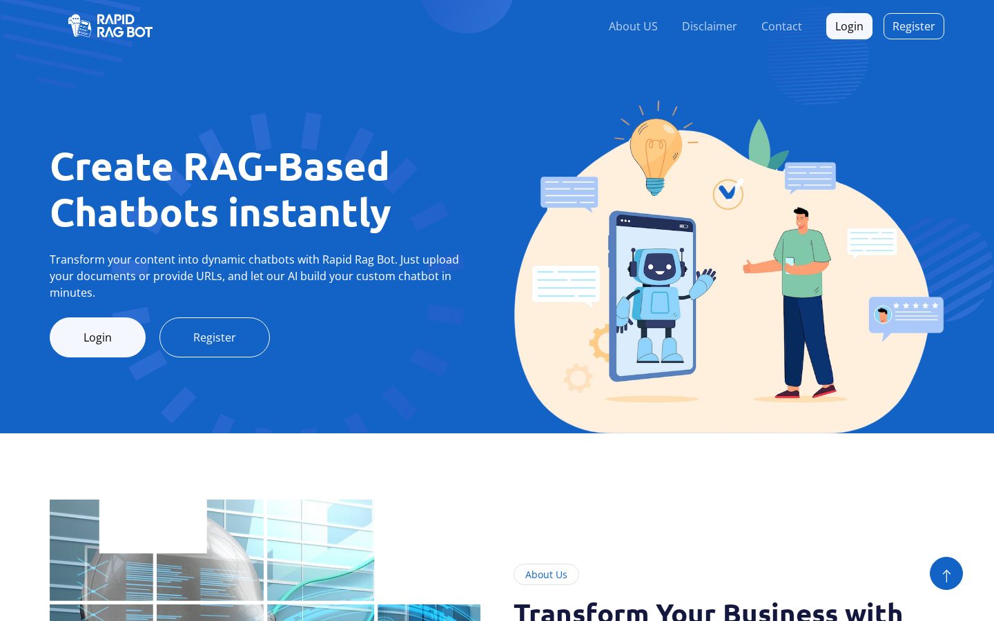 Rapid RAG Bot Homepage
