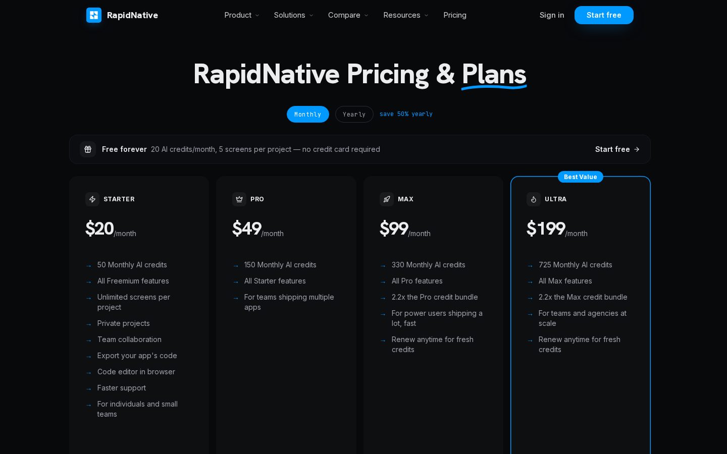 RapidNative Pricing