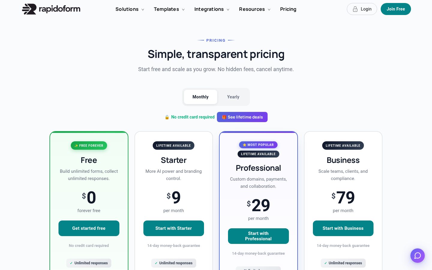 RapidoForm Pricing