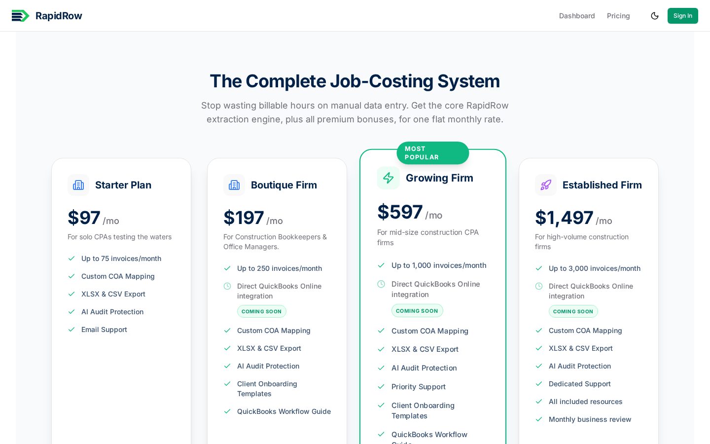 RapidRow Pricing