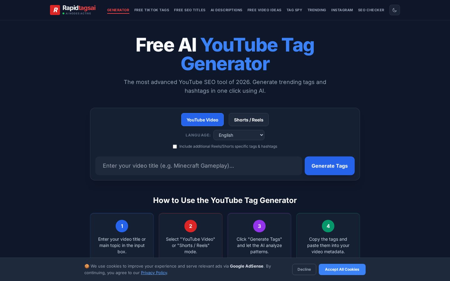 RapidTags AI Homepage