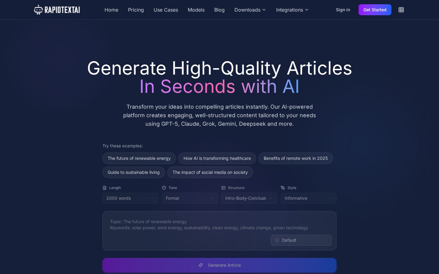 RapidTextAI Homepage