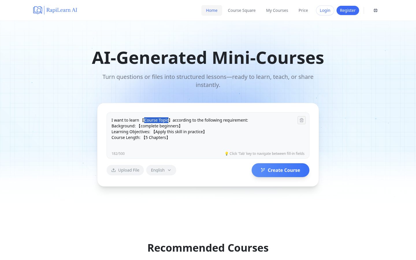 RapiLearn AI Homepage