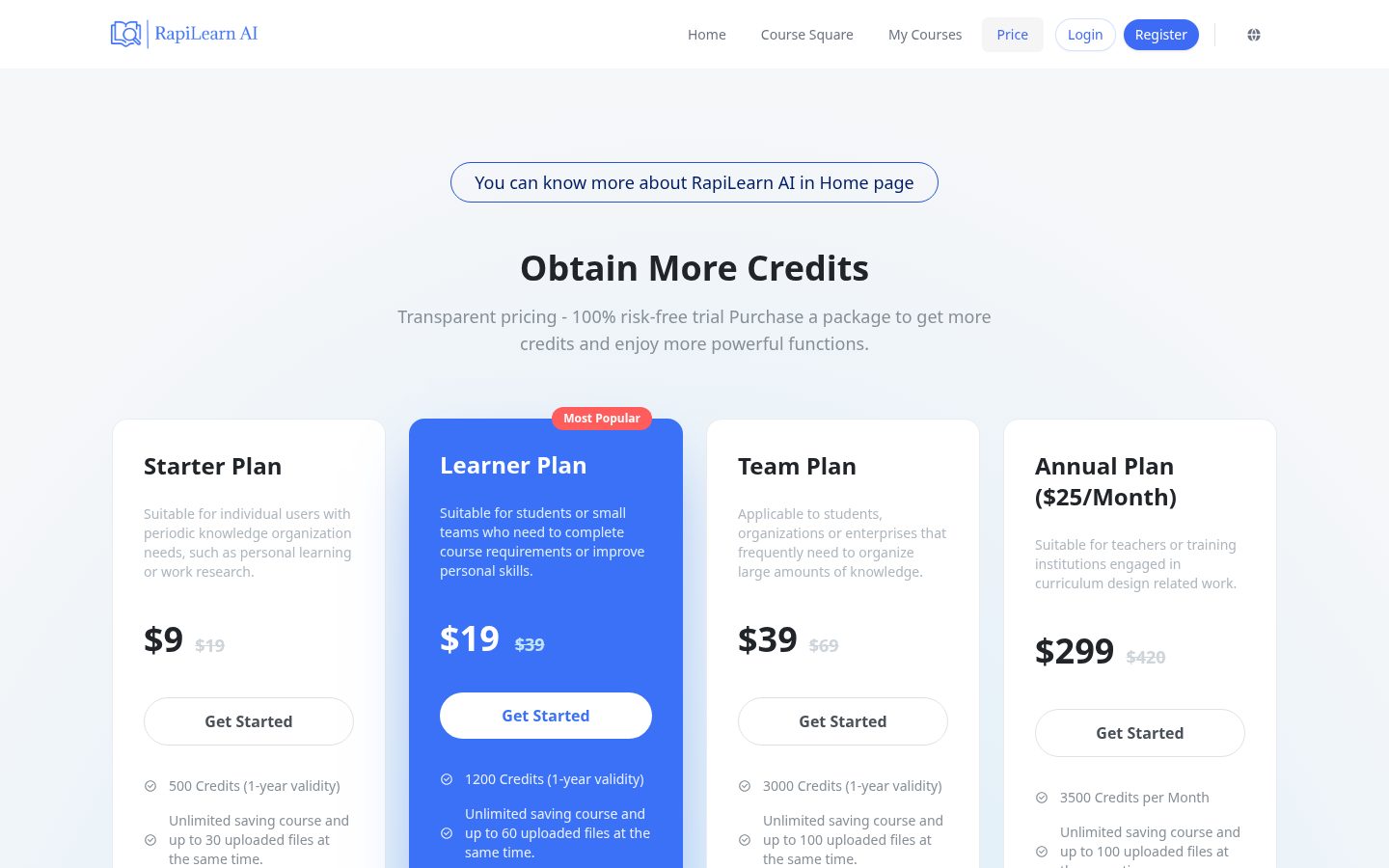 RapiLearn AI Pricing