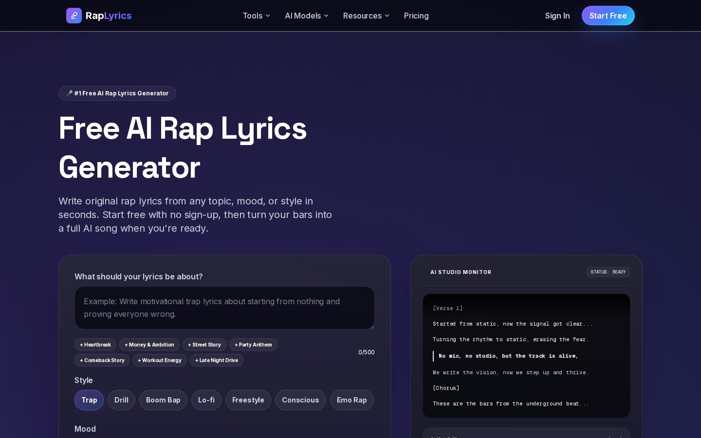 Raplyrics Homepage