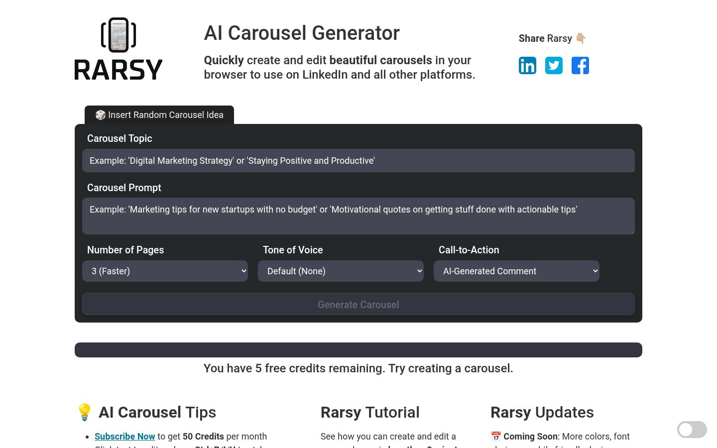 Rarsy Homepage