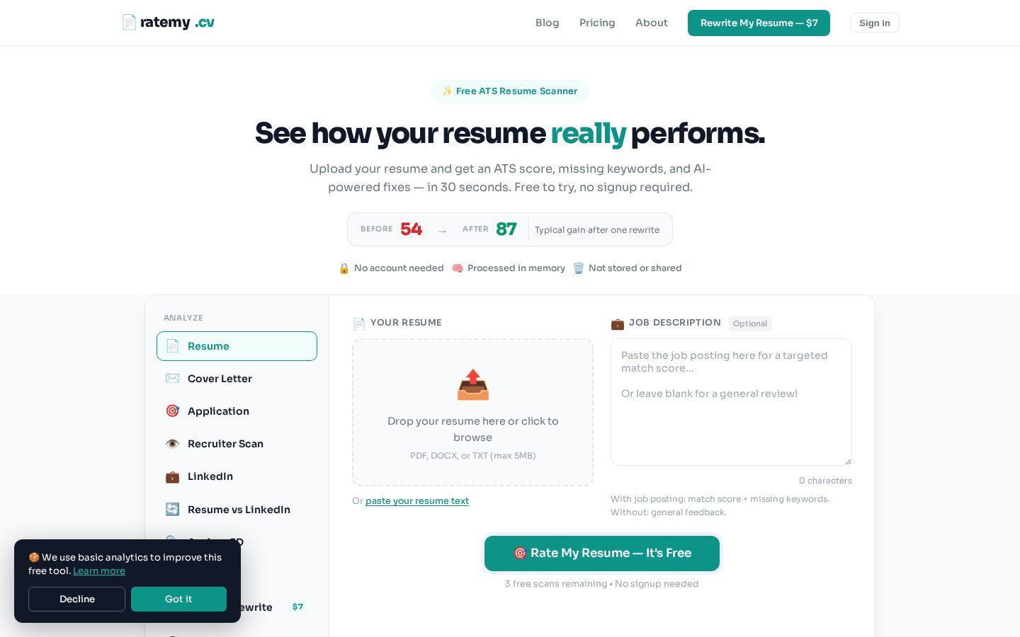 Rate My CV Homepage