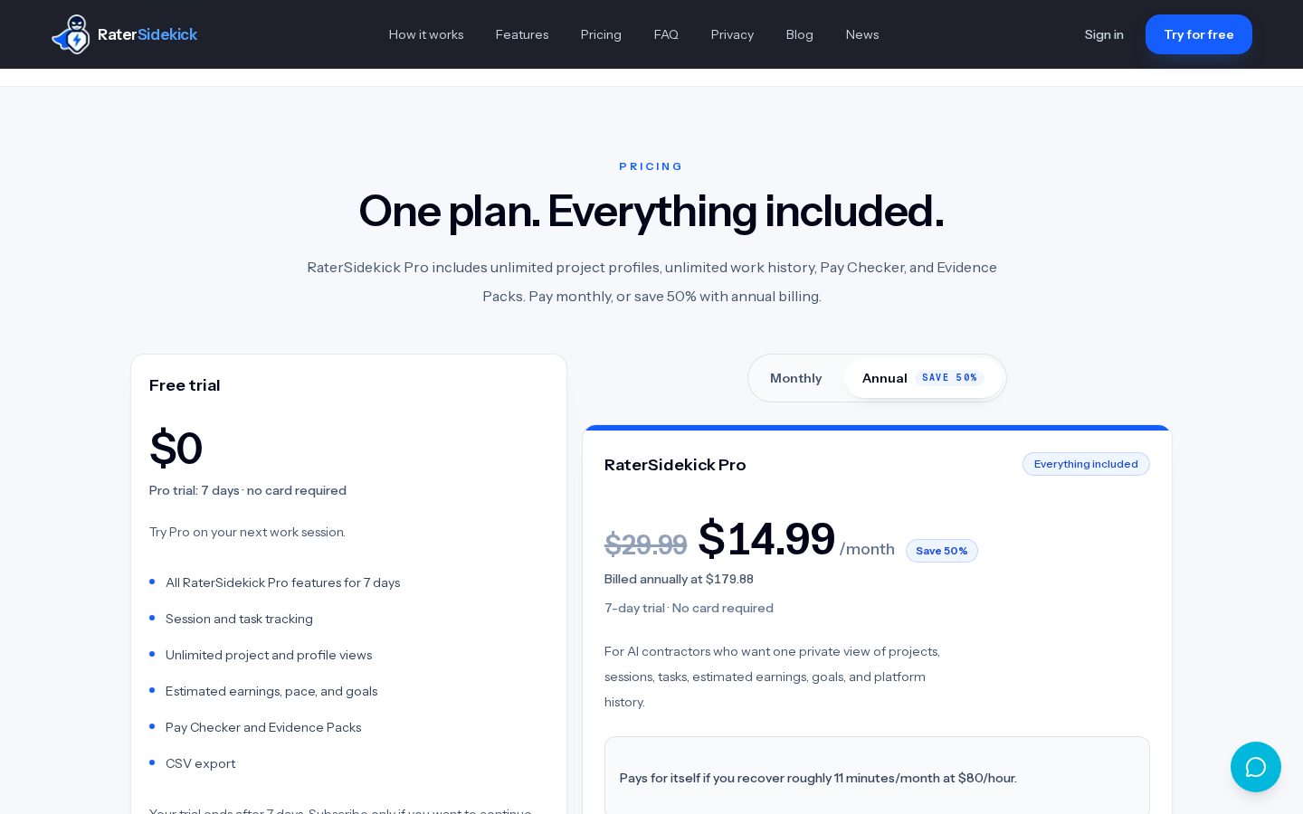 RaterSidekick Pricing
