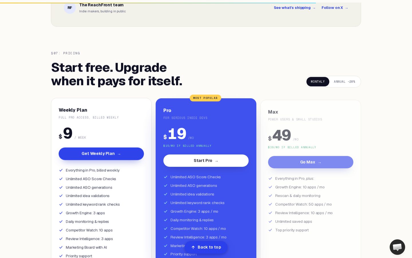ReachFront Pricing