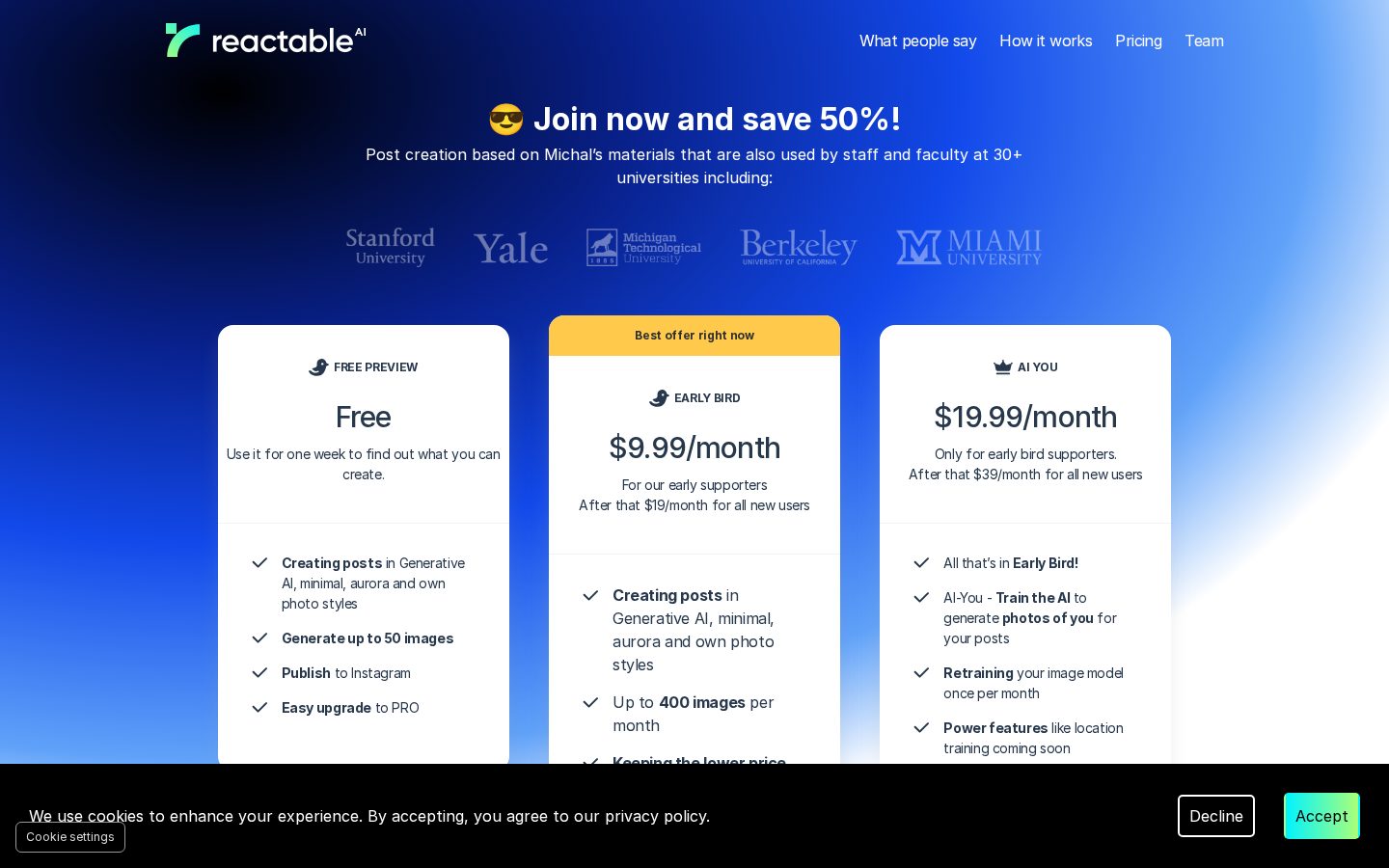 Reactable AI Pricing