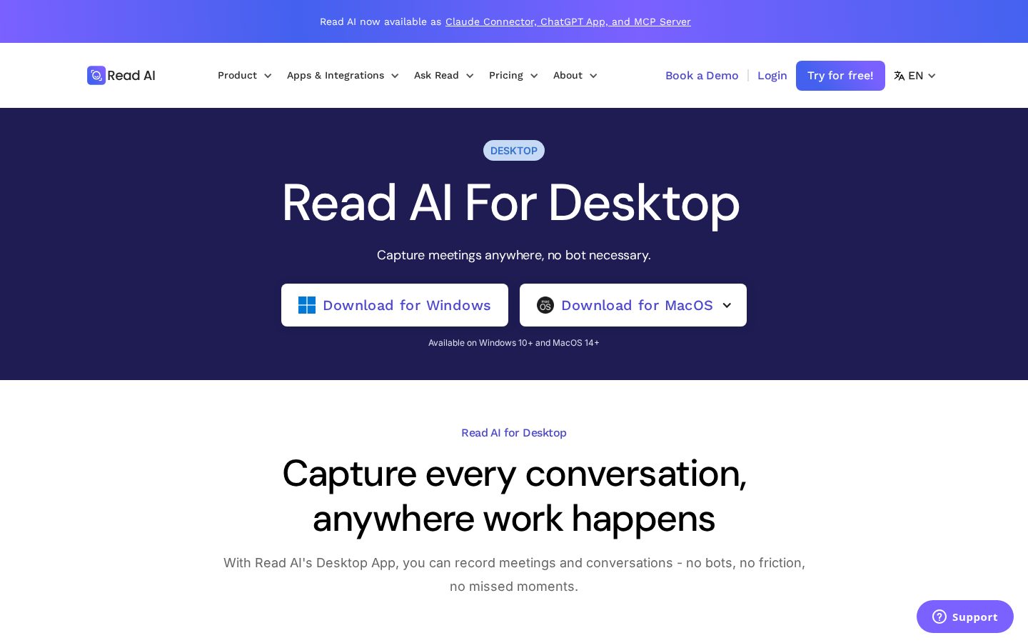 Read AI for Desktop Homepage