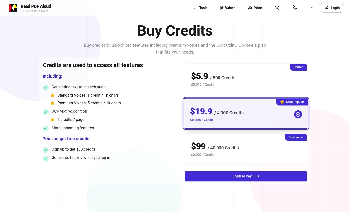 Read PDF Aloud Pricing