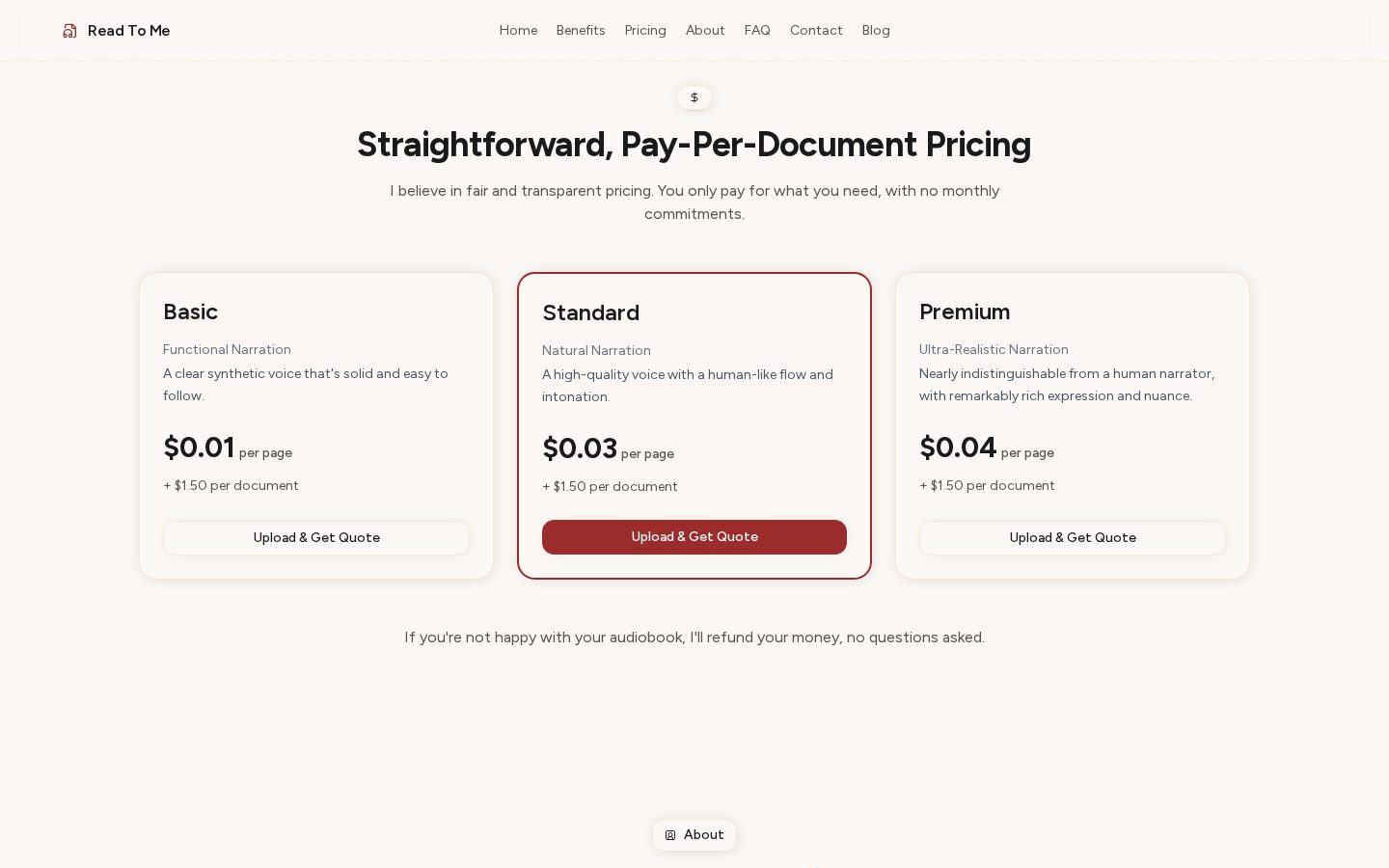 Read To Me Pricing