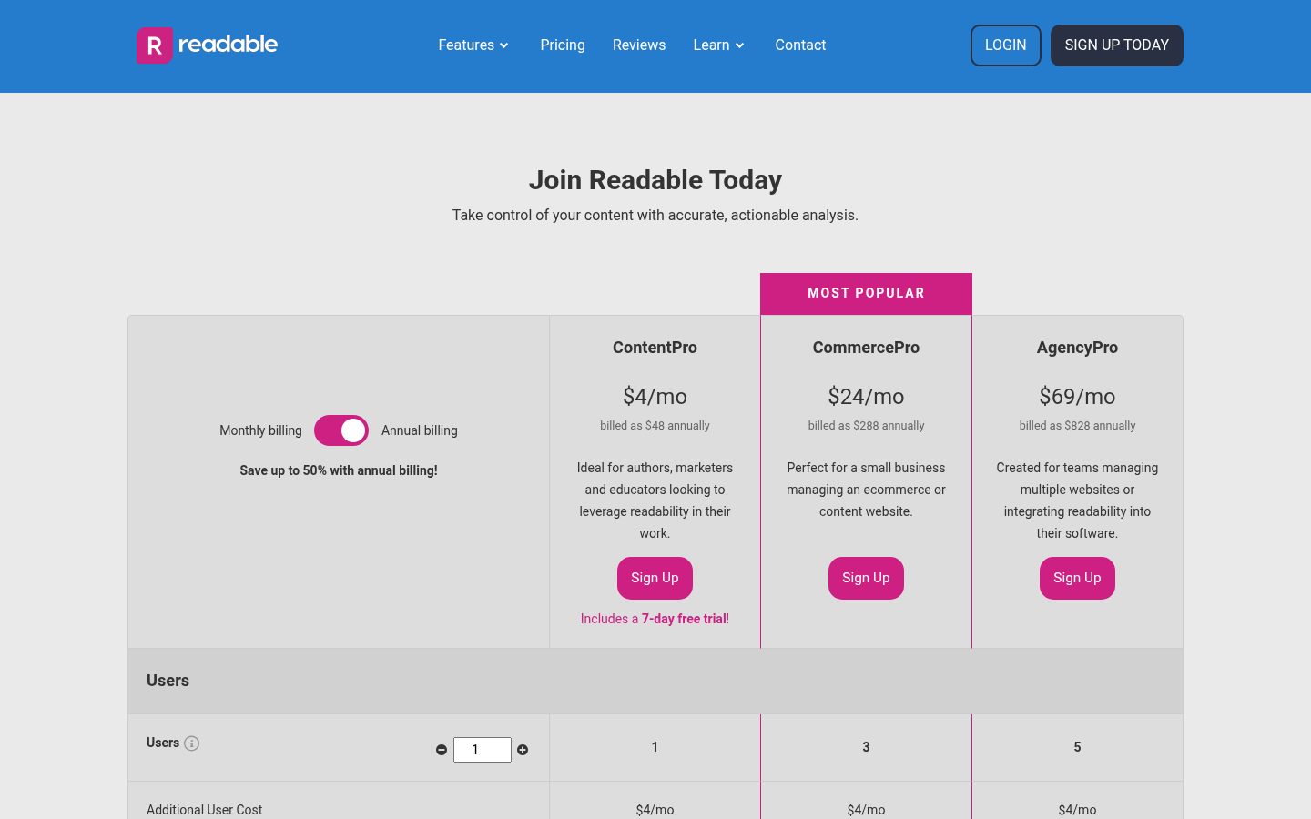 Readable Pricing