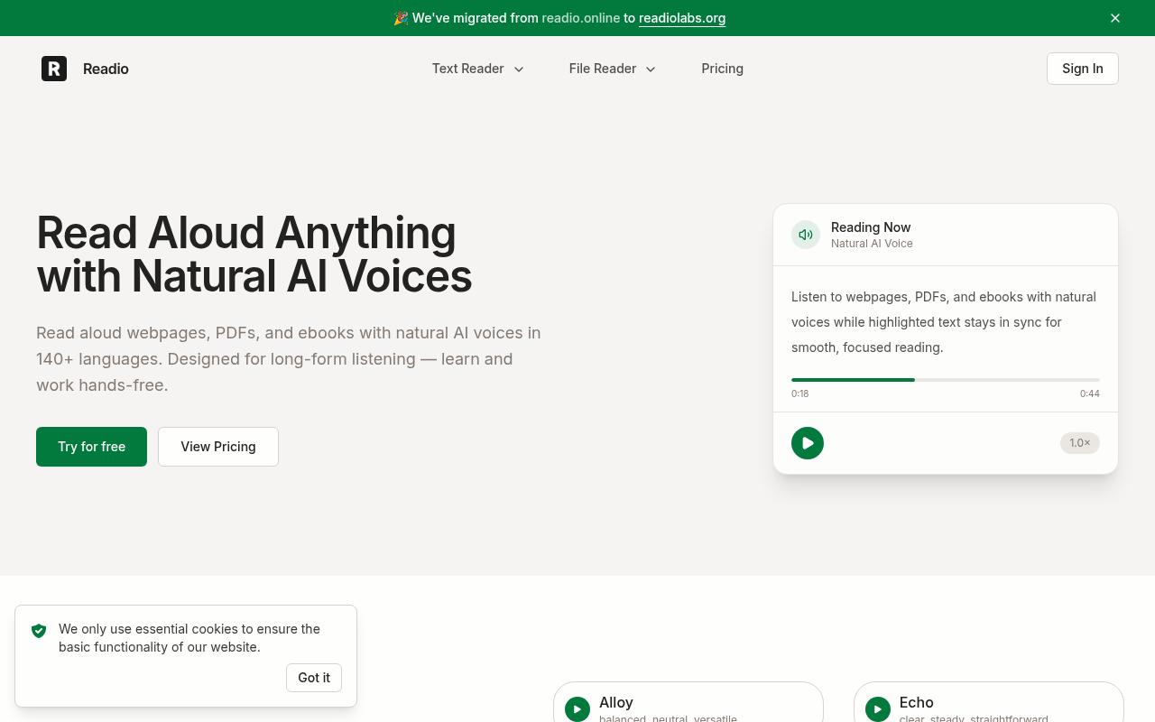 Readio Homepage