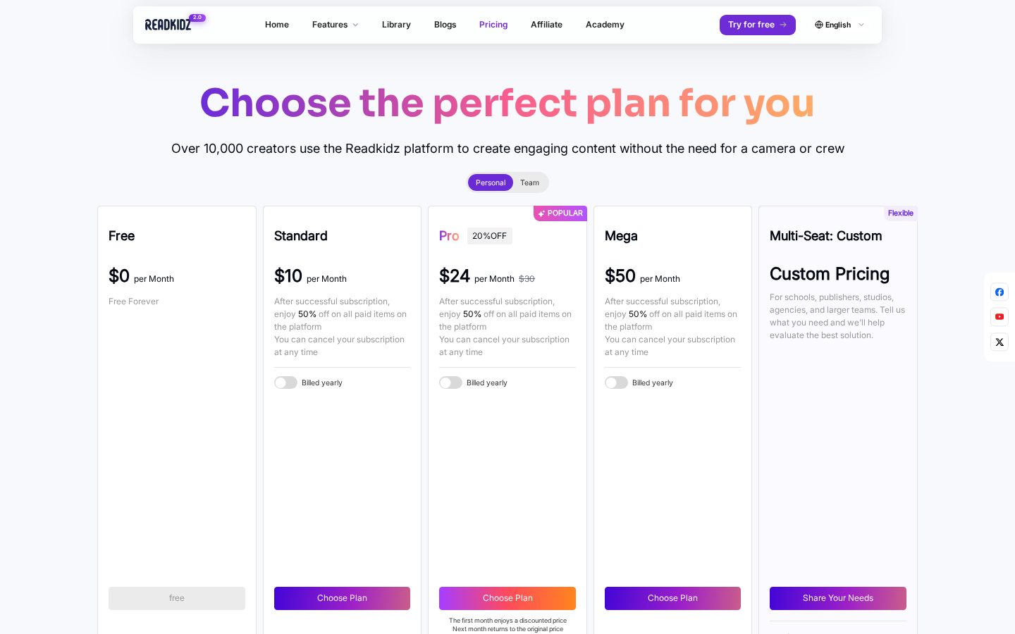 Readkidz Pricing