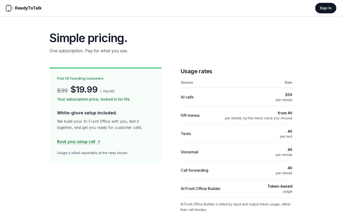 ReadyToTalk Pricing