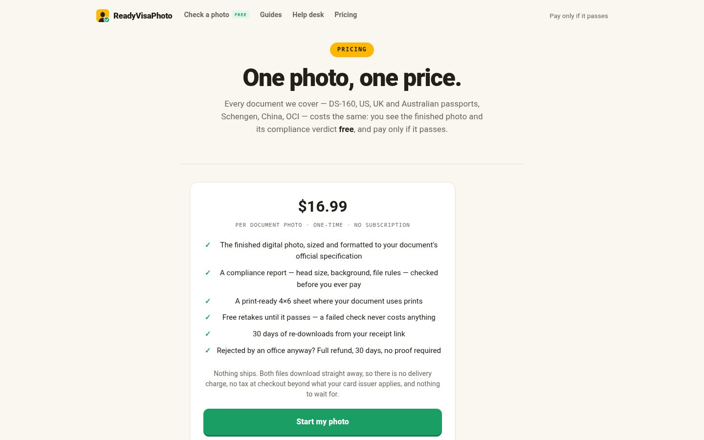 ReadyVisaPhoto Pricing