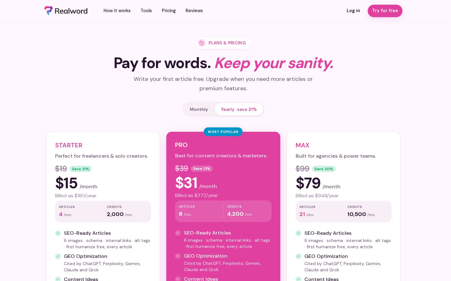 Realword AI Pricing