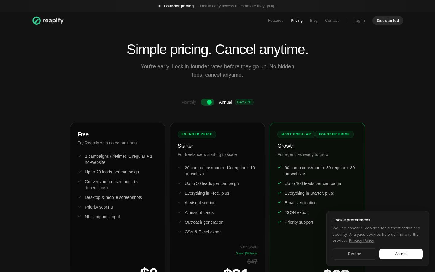Reapify Pricing