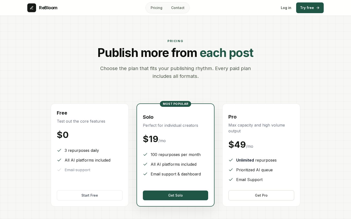 ReBloom Pricing