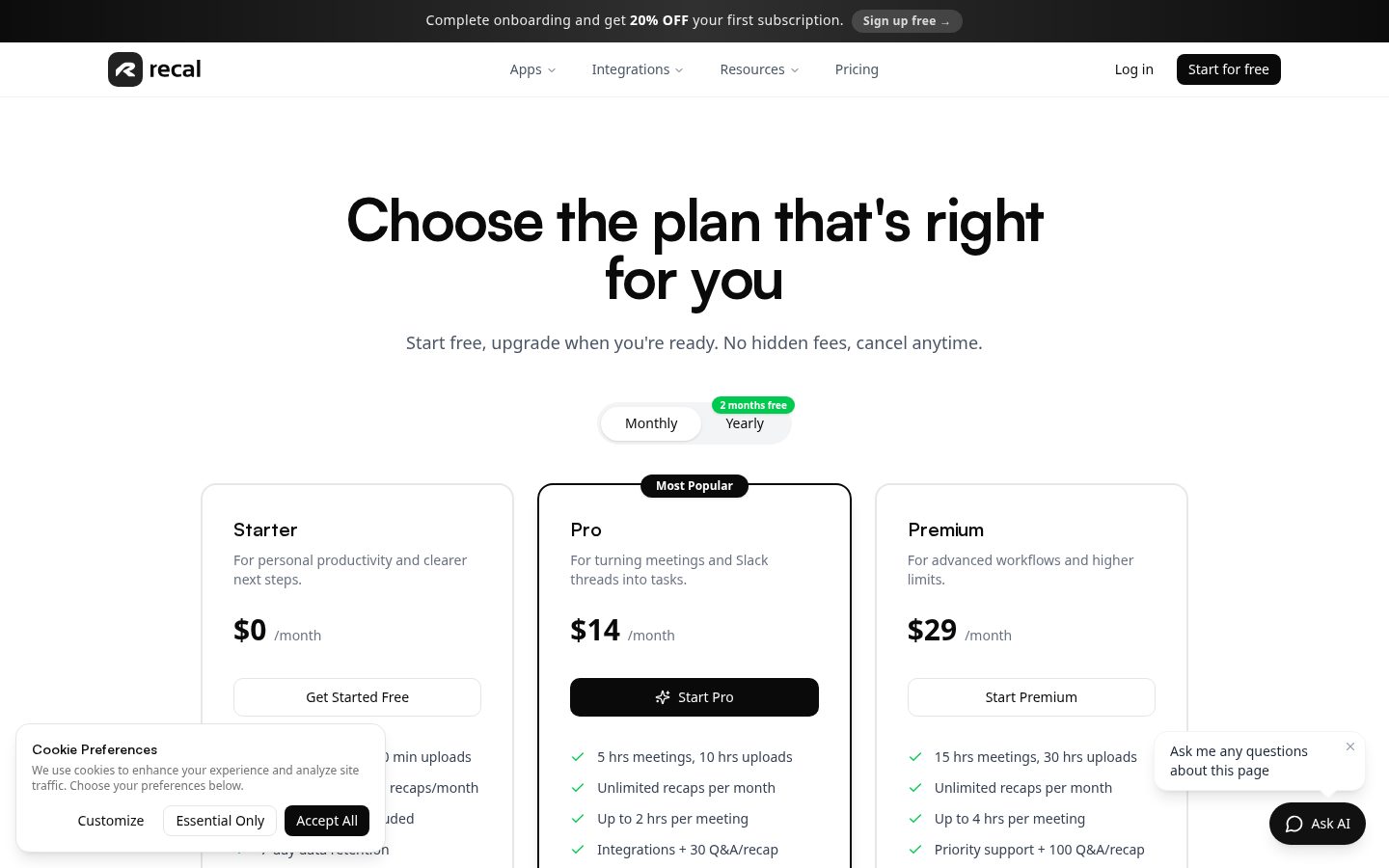 Recal Pricing