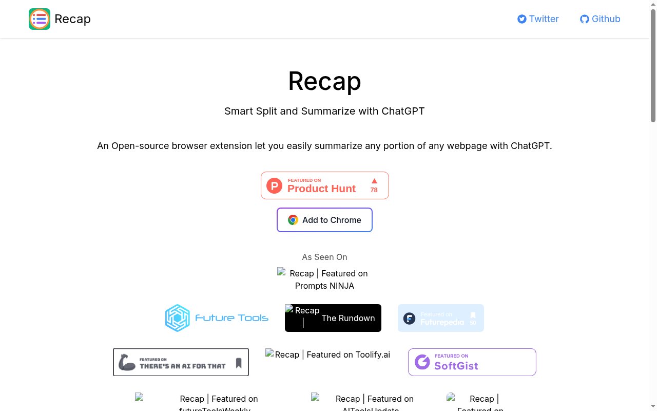 Recap homepage
