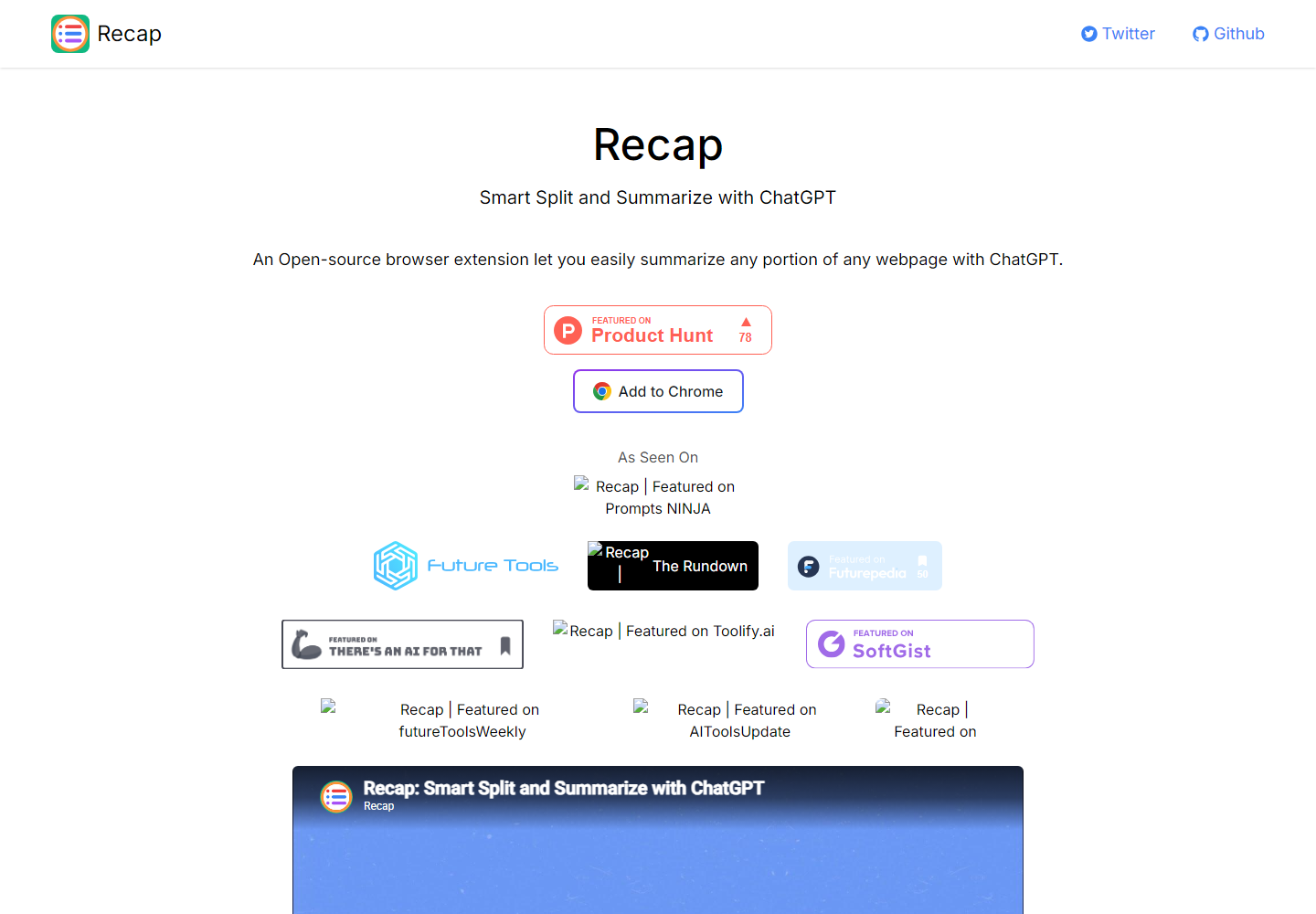 Recap homepage