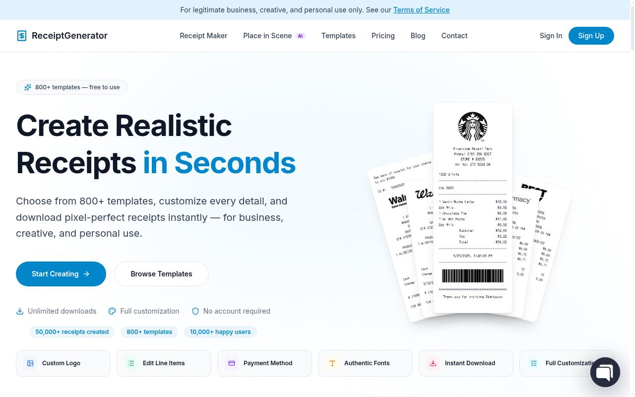 Receipt Generator Homepage