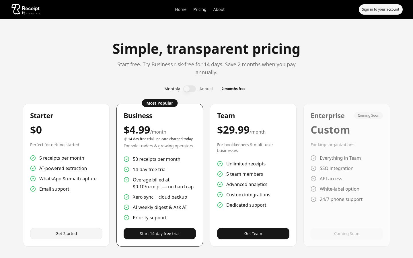Receipt-it Pricing
