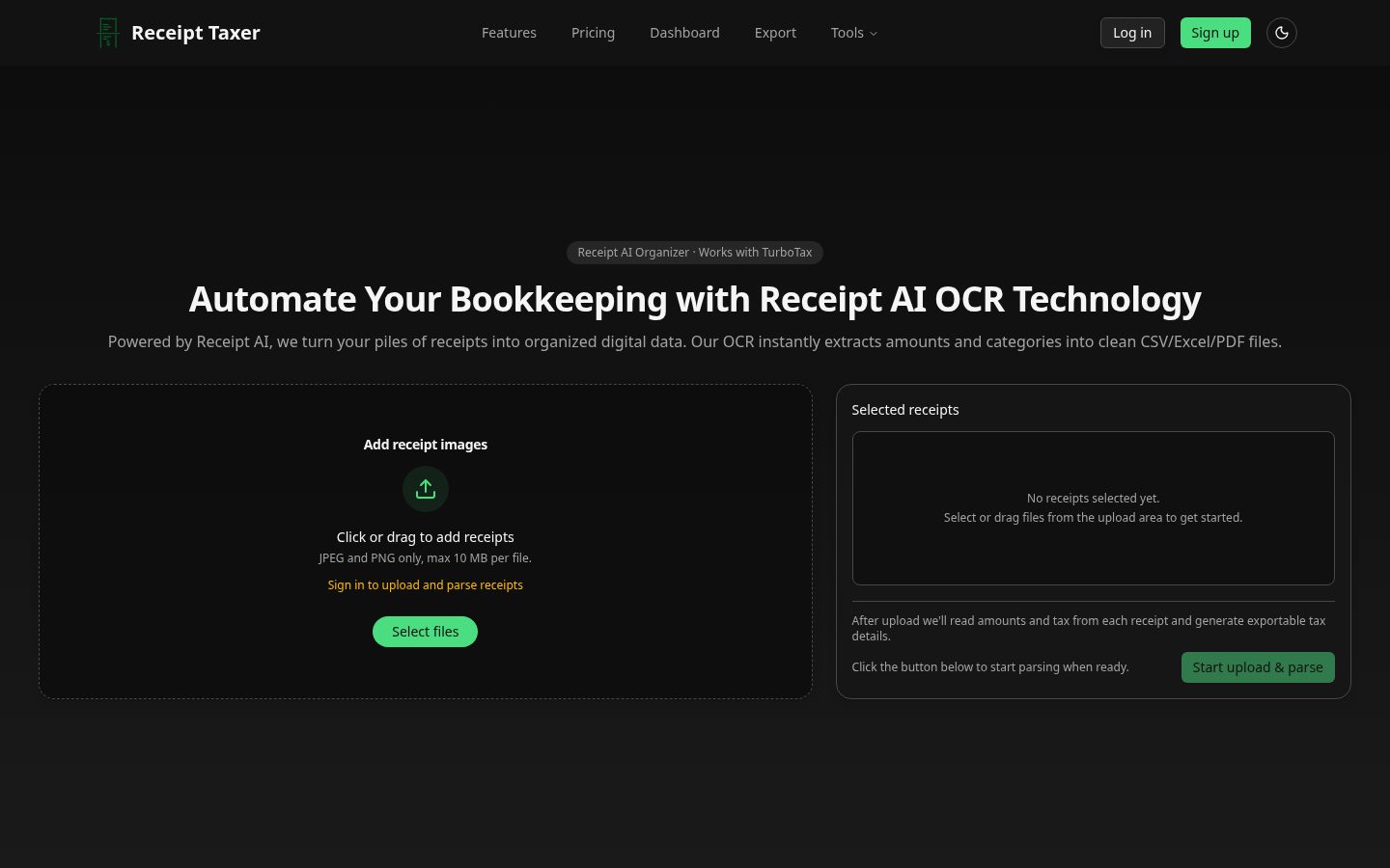 Receipt Taxer Homepage