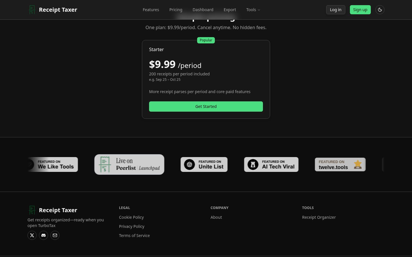 Receipt Taxer Pricing